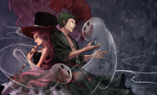 Man woman bench rain ghost - pop surrealism free wallpaper
