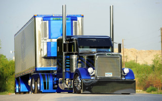 Blue semi truck large trailer 2 - matte finish free wallpaper for desktop