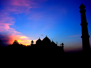 Silhouette building clock tower sunset - mystical free wallpaper