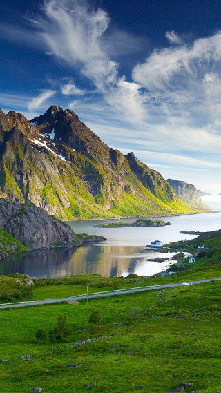Mountain range road water scenery - a body of water free wallpaper