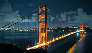Bridge lights night water city - a long bridge free wallpaper