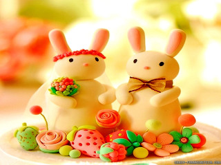 Cake bunnies flowers top decoration - a cake free wallpaper