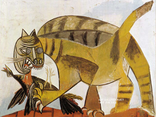 Cat bird back painting artwork - primitivism free wallpaper