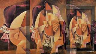 Woman book horse background sign - cubist free wallpaper