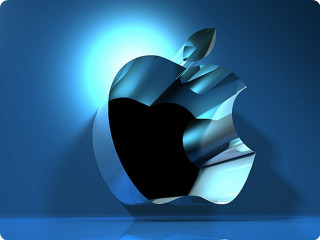 Apple logo blue background reflection - the bottom of the image free wallpaper