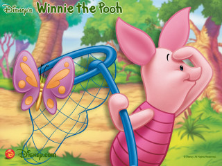 Cartoon pig blue net butterfly - its back free wallpaper