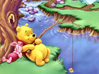 Winnie the pooh piglet fishing - a winnie free wallpaper