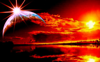 Red sunset planet reflection water - the water below free wallpaper