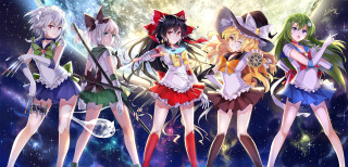Anime girls space background stars 2 - a group of anime girls free wallpaper