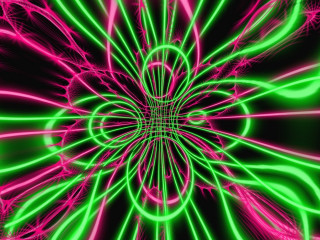 Neon flower black background pink - green center free wallpaper