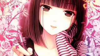 Girl cell phone flower background - a cell phone free wallpaper