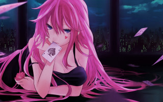 Pink hair girl umbrella anime - a black top free wallpaper