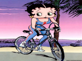 Cartoon woman bike beach palm - a palm tree in the background free wallpaper