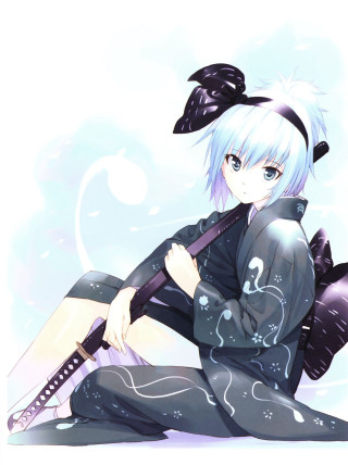 White hair woman sword kimono - anime art free wallpaper
