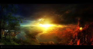 Sunset river forest bird flying - a hill free wallpaper