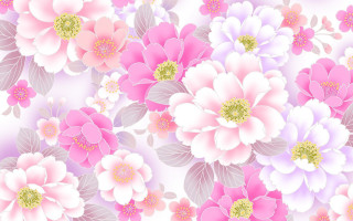 Pink white flower pattern leaves 3 - a green center free wallpaper