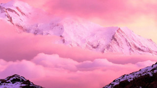 Snowy mountain pink sky cherry - a matte painting free wallpaper for desktop