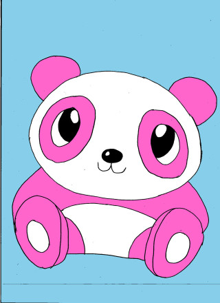 Pink white panda blue background 2 - pop surrealism free wallpaper