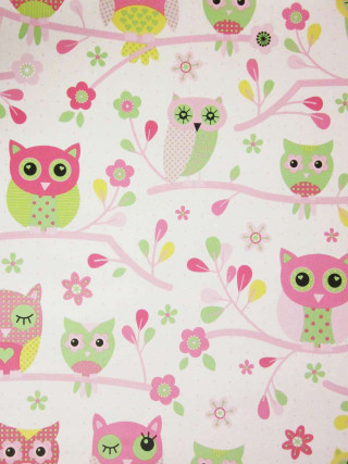 Pink green owl flower fabric - free bird wallpaper