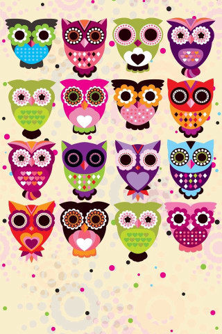 Owls colorful eyes pink polka - bird free wallpaper