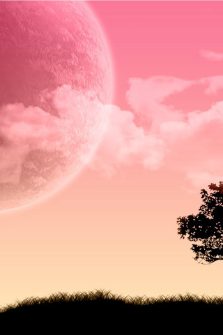 Tree field pink sky pink - matte fantasy painting free wallpaper