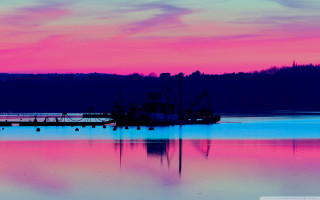Boat sunset water pink blue - impressionist free wallpaper