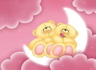 Teddy bears crescent moon pink - a crescent moon free wallpaper
