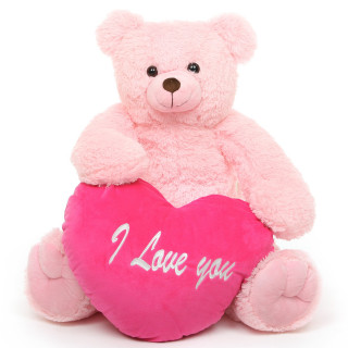 Pink teddy bear holding heart 2 - side and the words free wallpaper