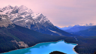 Mountain range lake snow capped 2 - a pink sky free wallpaper