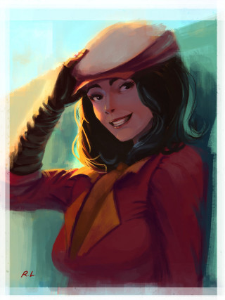 Woman hat scarf smiling posing - art deco free wallpaper