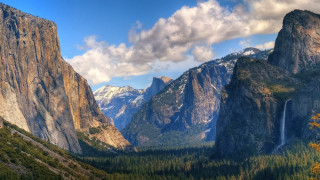 Mountain range waterfall forest trees - a forest below free wallpaper