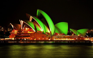 Large green building night lights - australian tonalism free wallpaper for desktop