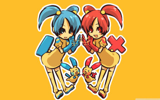 Cartoon girls different colored hair - sticker free wallpaper