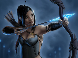 Woman bow arrow lightning bolt - epic fantasy character art free wallpaper