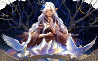 Woman white hair crown bench - art station free wallpaper
