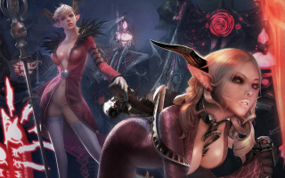 Woman red dress man red - horn and horns free wallpaper