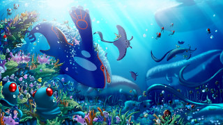 Blue ocean animals fish sunbeam - a sunbeam in the background free wallpaper