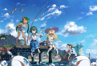 Anime girls dock sky bird - ada gladys killins free wallpaper
