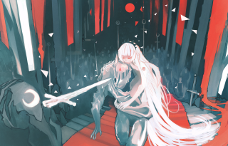 White haired woman sitting sword - nier:automata free wallpaper