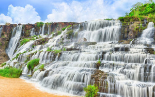 Waterfall brown river blue sky - cui bai free wallpaper