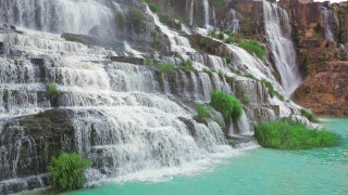 Waterfall man standing boat water - the water below free wallpaper