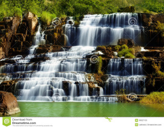 Waterfall green river trees blue - a waterfall free wallpaper for desktop