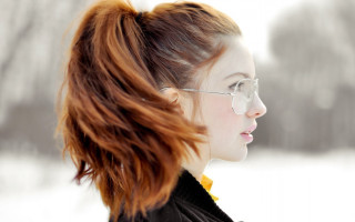 Woman glasses black jacket head - glass free wallpaper