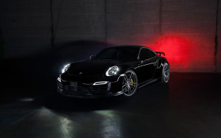 Black porsche dark garage red 2 - a dark garage free wallpaper