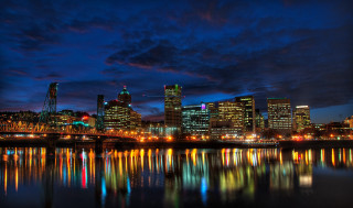 City skyline bridge river night 31 - a bridge and a river free wallpaper