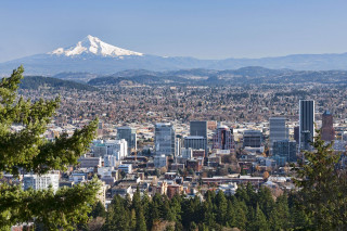 City mountain trees foreground background - mountain in the distance free wallpaper