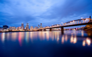 Bridge city lights night river - a bridge over a river free wallpaper