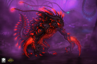 Red black dragon glowing sharp - biopunk free wallpaper