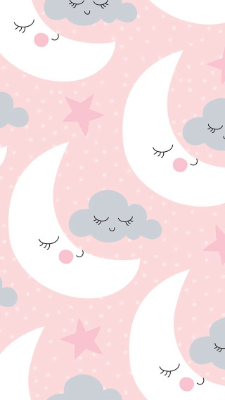 Pink white stars clouds sleeping - a storybook illustration free wallpaper