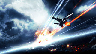 Jet cloudy sky flying rocket 2 - explosion free wallpaper